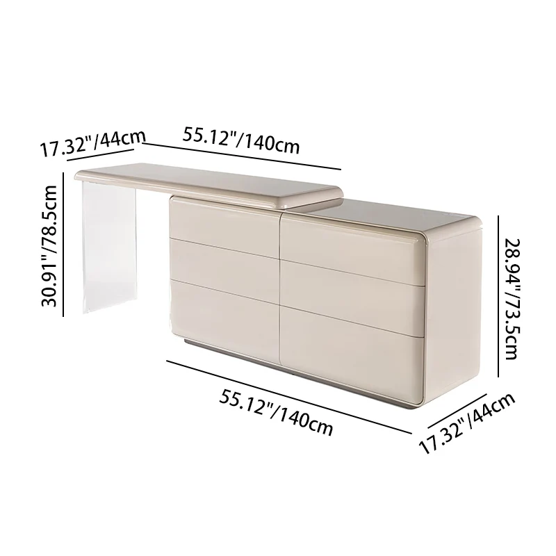 Modern Minimalist Khaki Makeup Vanity With Acrylic Legs & 6-Drawer Storage Cabinet - E1 MDF Makeup Desk For Bedroom