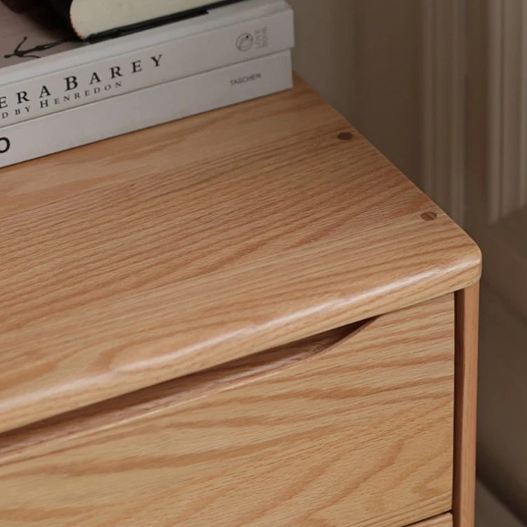 Modern Minimalist Square Rectangular Oak Wood Paulownia Wood Nightstand 2-Drawer For Bedroom