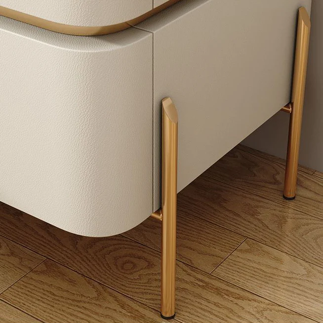 Contemporary Luxury Square Rectangular Stone Slab Microfiber Leather Solid Wood Plywood Pine Wood Nightstand 2-Drawer For Bedroom