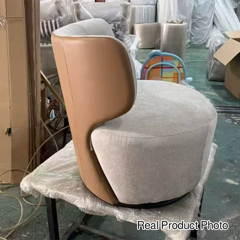 Traditional European Round Linen Faux Leather Solid Wood Iron Sofa Backrest For Living Room