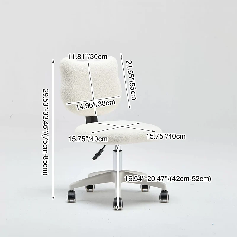 Modern Minimalist Square Lamb Fleece Solid Wood Plywood Iron Steel 360°Swivel Movable Height Adjustable Desk Chair Backrest Armless For Home Office