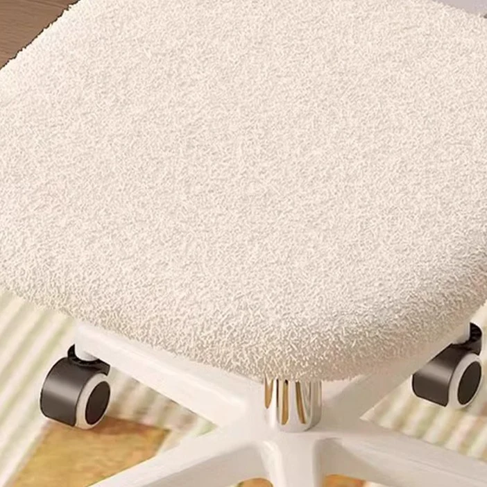 Modern Minimalist Square Lamb Fleece Solid Wood Plywood Iron Steel 360°Swivel Movable Height Adjustable Desk Chair Backrest Armless For Home Office