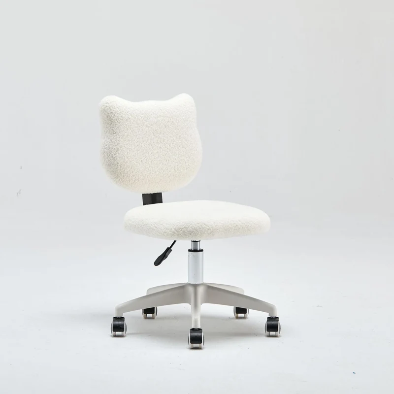 Modern Minimalist Square Lamb Fleece Solid Wood Plywood Iron Steel 360°Swivel Movable Height Adjustable Desk Chair Backrest Armless For Home Office
