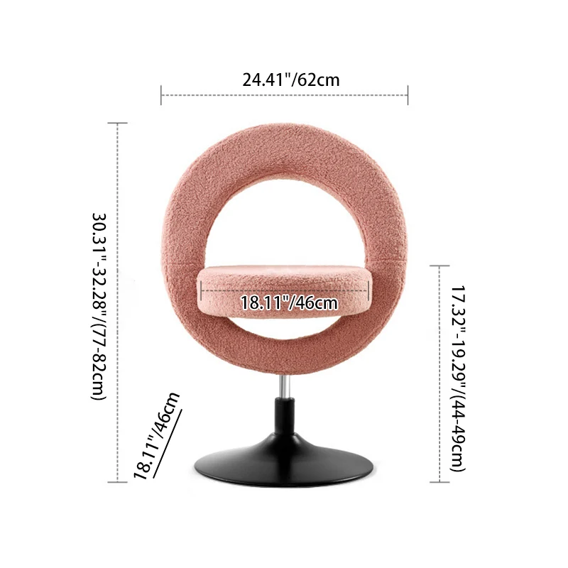 Modern Minimalist Round Lamb Fleece Carbon Steel Height Adjustable Foldable 360°Swivel Vanity Stool Backless Armless For Bedroom