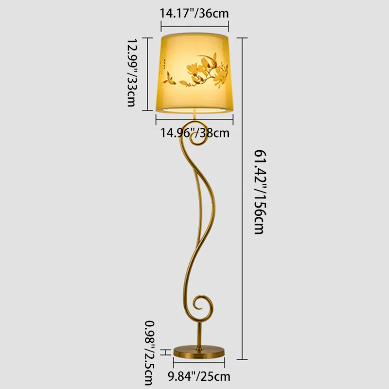 Traditional Chinese Iron Fabric Lantern 1-Light Standing Floor Lamp For Living Room