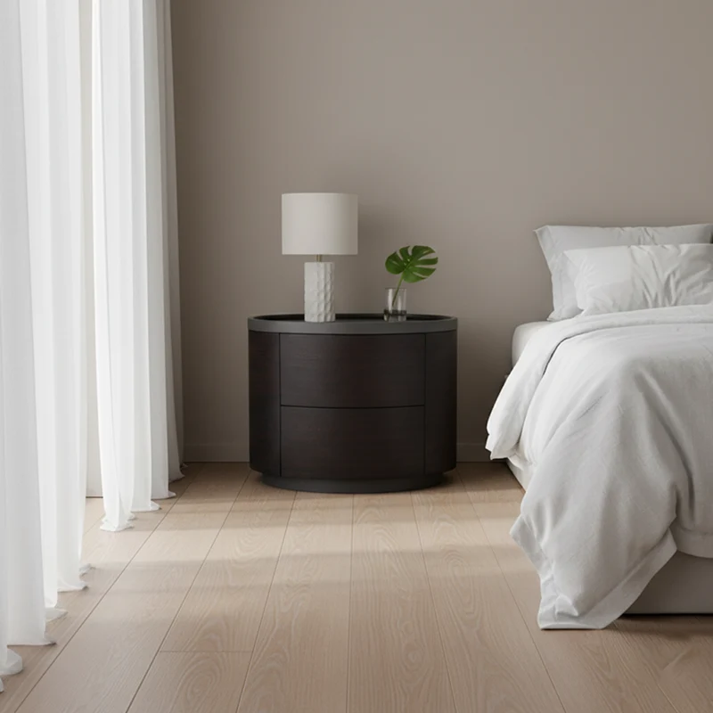 Timeless Vintage Bedside Table - Natural Wood Grain & Organized Double Drawers Nightstand For Bedroom