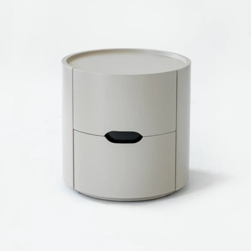 Modern Minimalist Cylinder Plywood & E1 MDF Nightstand With Double Storage Drawers And Protective Raised Rim For Bedroom