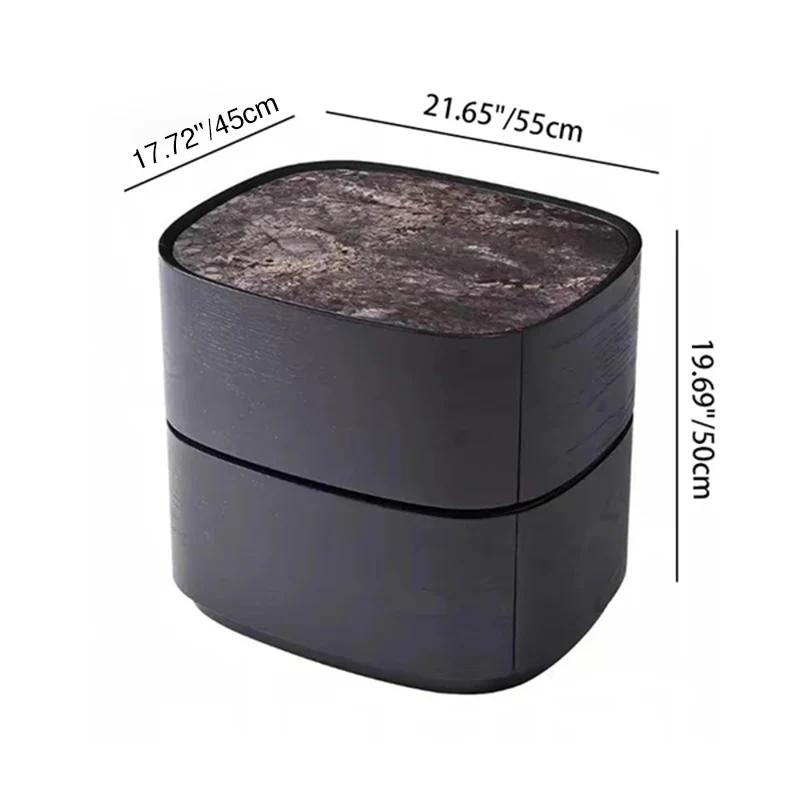 Modern Luxury Oval Stone Slab Plywood Nightstand With Dual Drawers For Bedroom