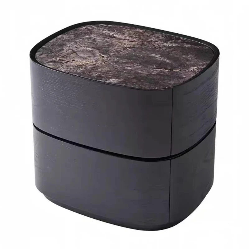 Modern Luxury Oval Stone Slab Plywood Nightstand With Dual Drawers For Bedroom