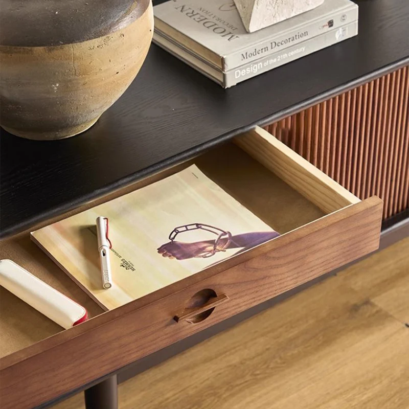 Contemporary Retro Solid Ash Wood & Plywood Rectangular TV Stand With 3 Drawers & 3 Shelves For Living Room