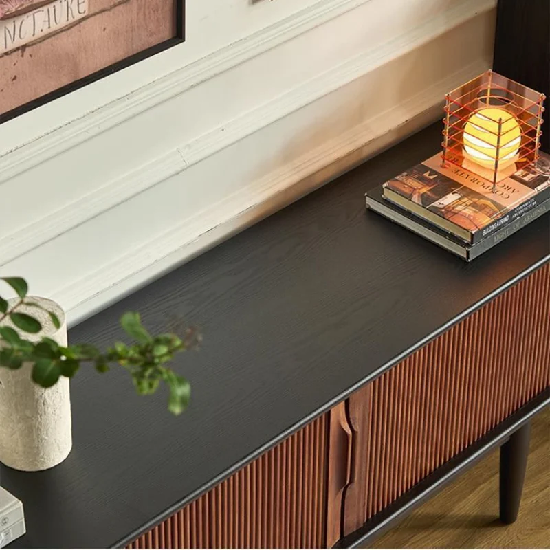 Contemporary Retro Solid Ash Wood & Plywood Rectangular TV Stand With 3 Drawers & 3 Shelves For Living Room