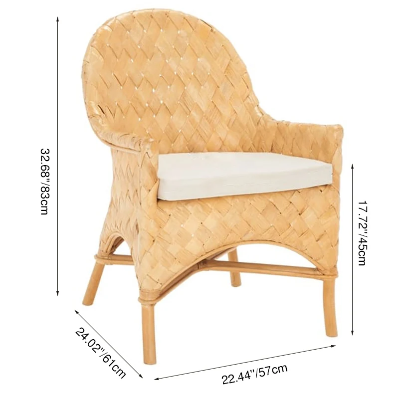 Handwoven Rattan Lounge Chair With Armrest - Contemporary Nordic Balcony & Patio & Living Room Indoor Outdoor Accent Chair With Waterproof Cushion