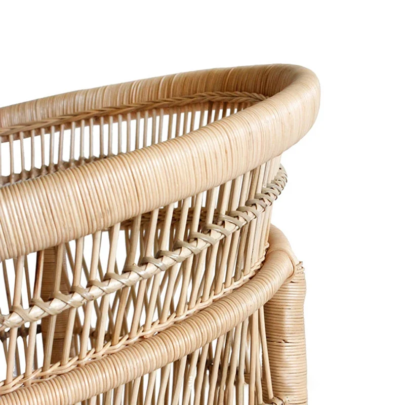 Contemporary Nordic Handwoven Natural Rattan Accent Chair With Round Backrest - Breathable Indoor & Outdoor Lounge Chair For Balcony & Garden