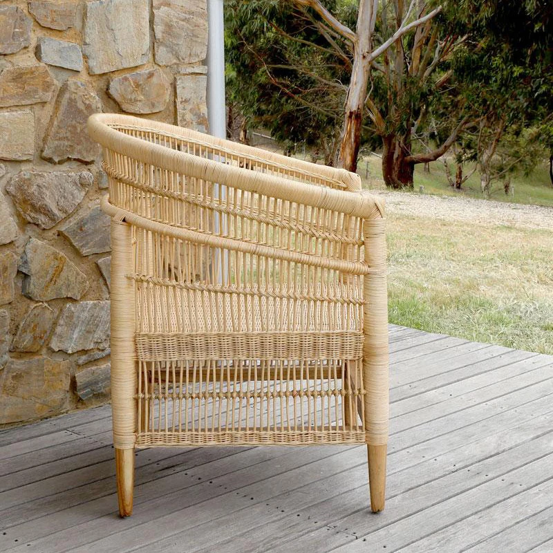 Contemporary Nordic Handwoven Natural Rattan Accent Chair With Round Backrest - Breathable Indoor & Outdoor Lounge Chair For Balcony & Garden