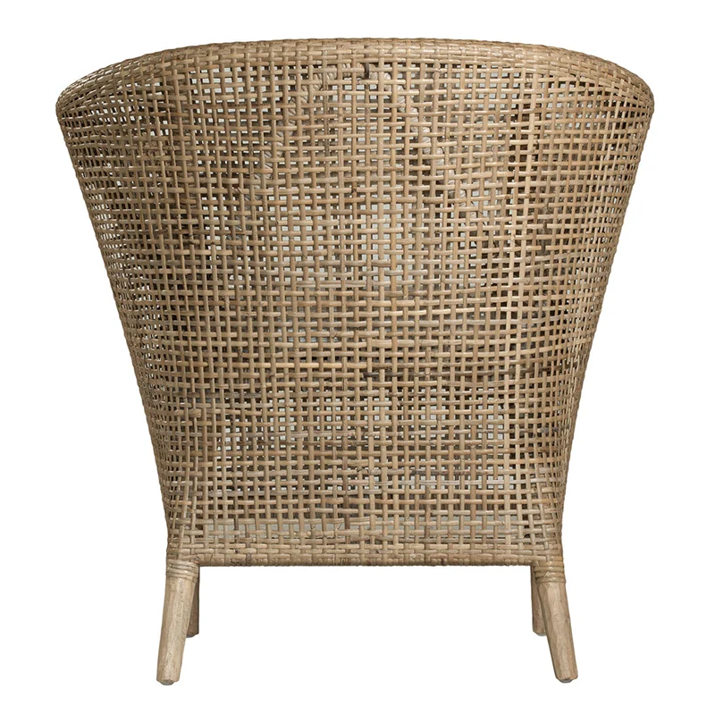 Handwoven Rattan Solid Wood Lounge Chair For Balcony & Patio - Contemporary Nordic Indoor Outdoor Relaxing Accent Chair With Waterproof Cushion