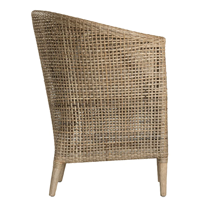 Handwoven Rattan Solid Wood Lounge Chair For Balcony & Patio - Contemporary Nordic Indoor Outdoor Relaxing Accent Chair With Waterproof Cushion