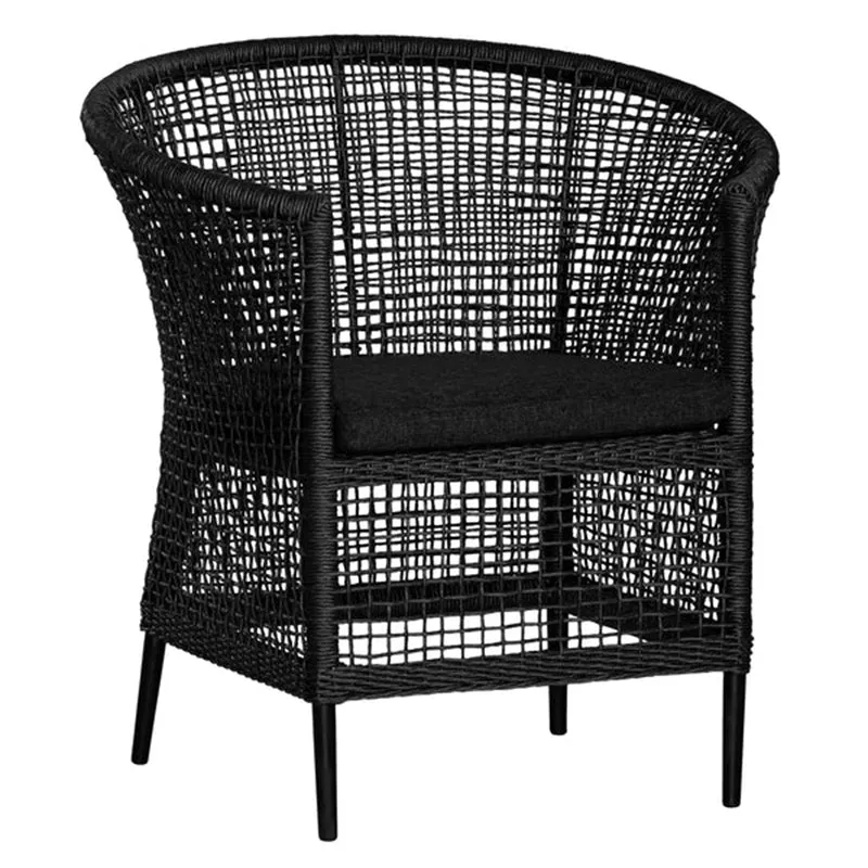 Handwoven Rattan Solid Wood Lounge Chair For Balcony & Patio - Contemporary Nordic Indoor Outdoor Relaxing Accent Chair With Waterproof Cushion