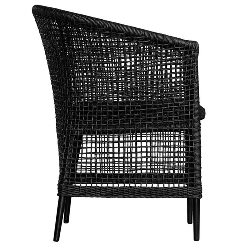 Handwoven Rattan Solid Wood Lounge Chair For Balcony & Patio - Contemporary Nordic Indoor Outdoor Relaxing Accent Chair With Waterproof Cushion