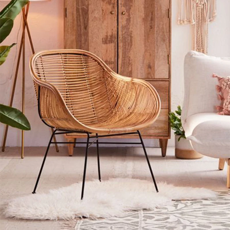 Durable Rattan & Iron Frame Armchair - Lightweight Versatile Chair For Garden