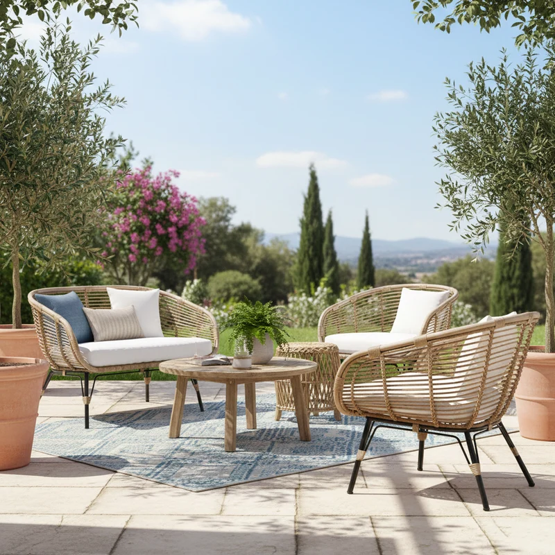 Moisture-Absorbing Boho Accent Chair - Sturdy Rattan & Stable Iron Garden Chair For Garden & Outdoor Patio