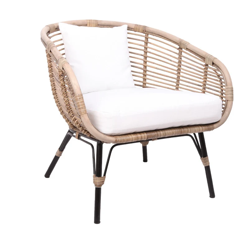 Moisture-Absorbing Boho Accent Chair - Sturdy Rattan & Stable Iron Garden Chair For Garden & Outdoor Patio