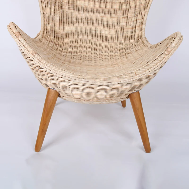 Contemporary Nordic Handwoven Rattan Weaving Solid Wood Legs Accent Chair With High Backrest - Lounge Chair For Indoor & Outdoor Living