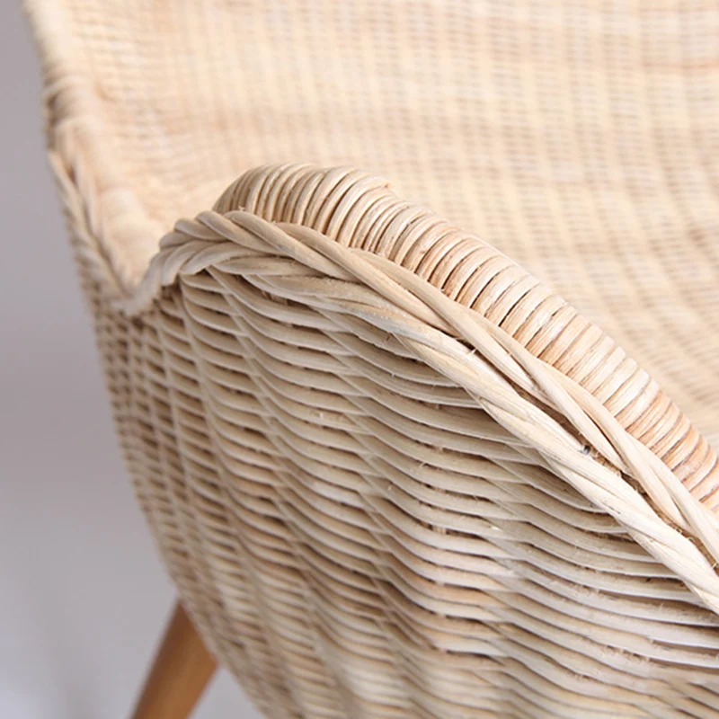 Contemporary Nordic Handwoven Rattan Weaving Solid Wood Legs Accent Chair With High Backrest - Lounge Chair For Indoor & Outdoor Living