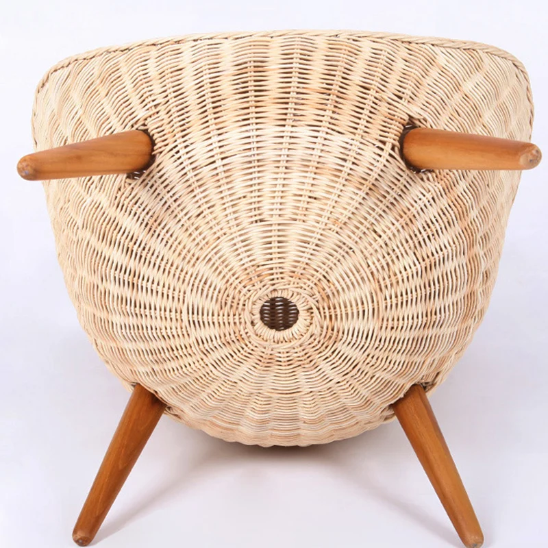 Contemporary Nordic Handwoven Rattan Weaving Solid Wood Legs Accent Chair With High Backrest - Lounge Chair For Indoor & Outdoor Living