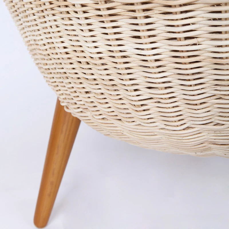 Contemporary Nordic Handwoven Rattan Weaving Solid Wood Legs Accent Chair With High Backrest - Lounge Chair For Indoor & Outdoor Living