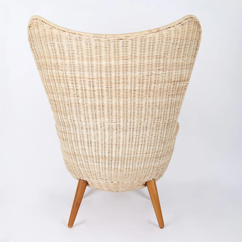 Contemporary Nordic Handwoven Rattan Weaving Solid Wood Legs Accent Chair With High Backrest - Lounge Chair For Indoor & Outdoor Living