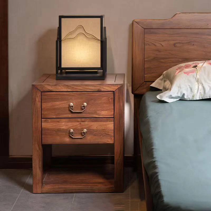 Traditional Vintage Solid Hardwood Natural Grain Rectangular Nightstand 2-Drawer For Bedroom