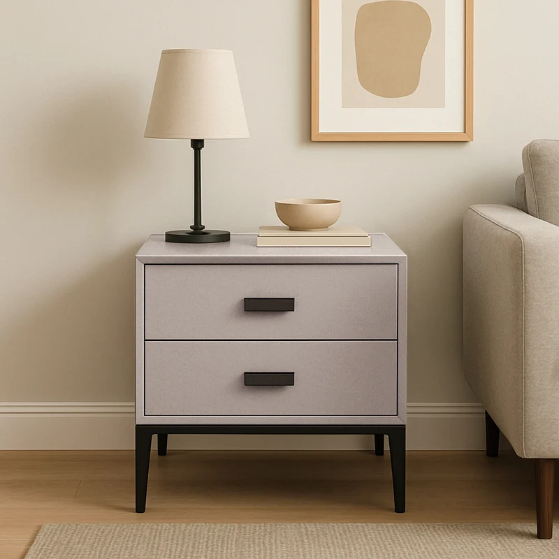 Eco-Friendly Nightstand - Scandinavian Aesthetic Iron-Leg Bedside Table 2-Drawer For Bedroom