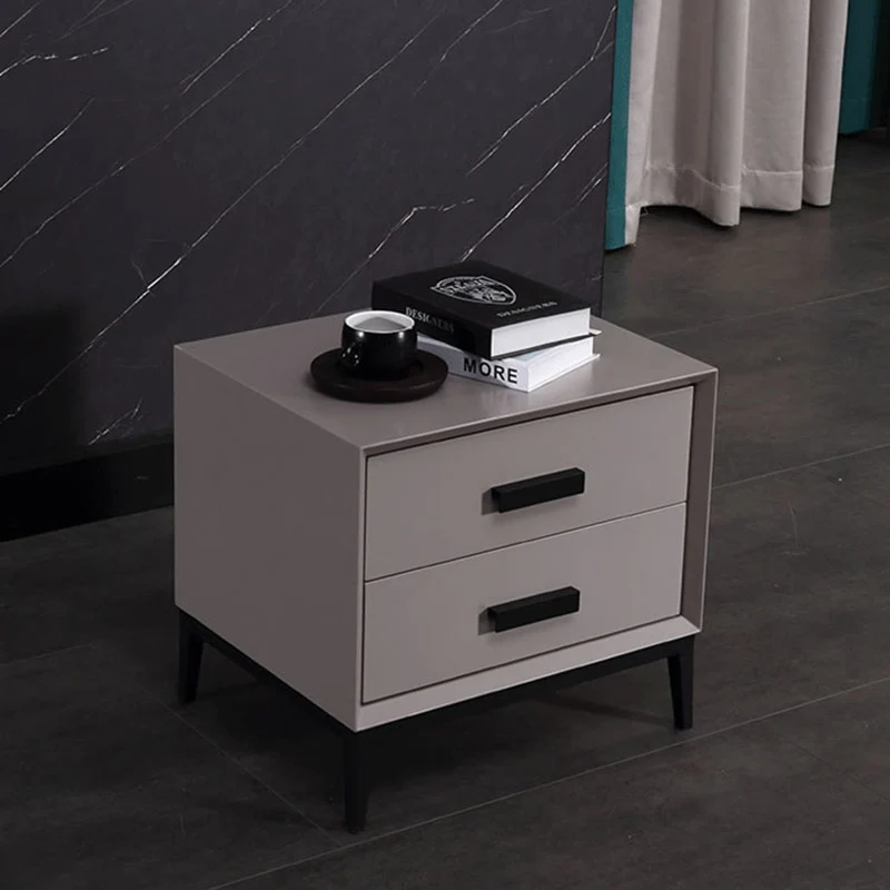 Eco-Friendly Nightstand - Scandinavian Aesthetic Iron-Leg Bedside Table 2-Drawer For Bedroom