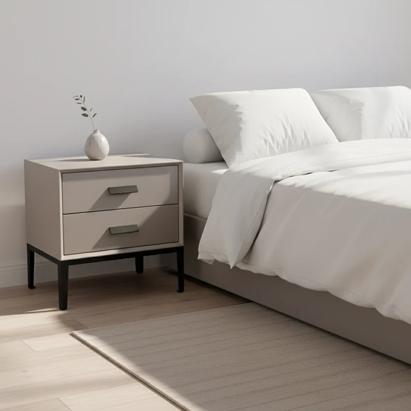 Eco-Friendly Nightstand - Scandinavian Aesthetic Iron-Leg Bedside Table 2-Drawer For Bedroom