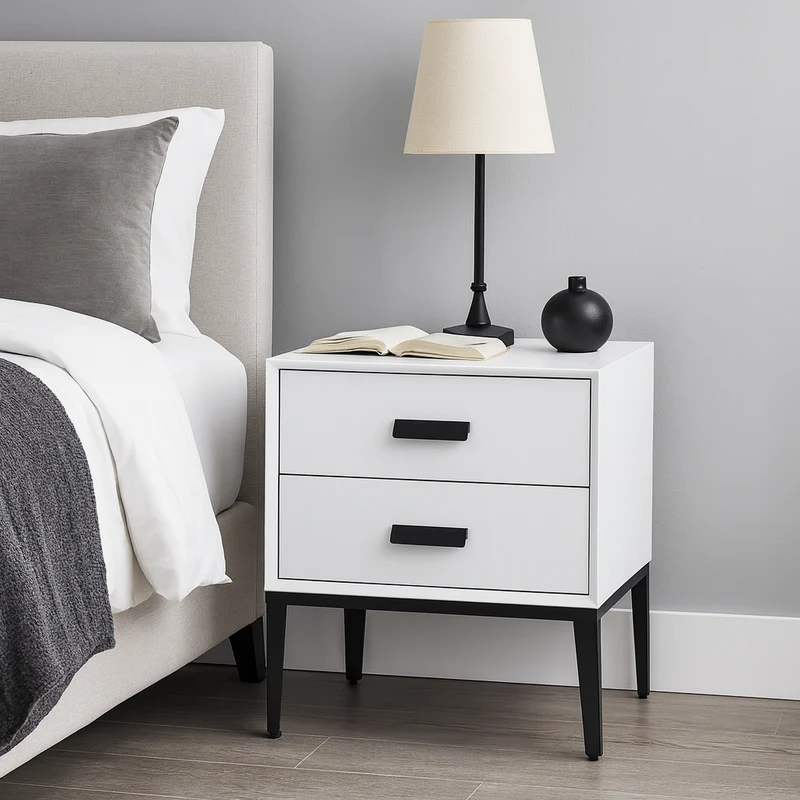 Eco-Friendly Nightstand - Scandinavian Aesthetic Iron-Leg Bedside Table 2-Drawer For Bedroom