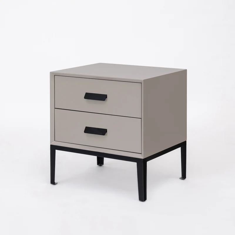 Eco-Friendly Nightstand - Scandinavian Aesthetic Iron-Leg Bedside Table 2-Drawer For Bedroom