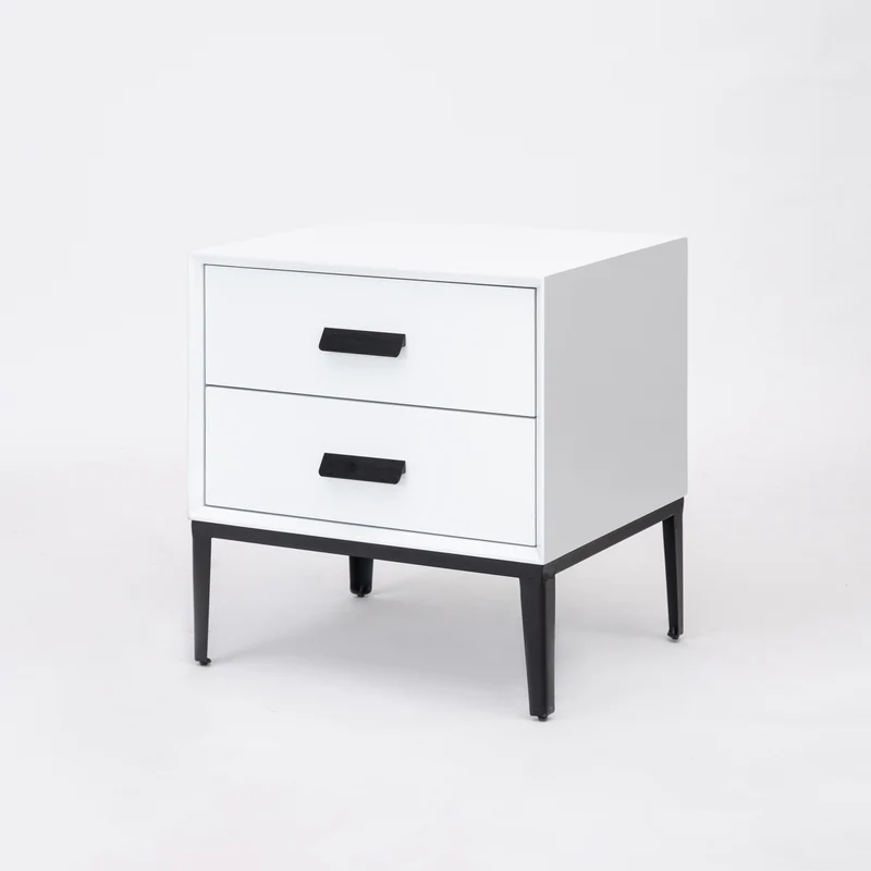Eco-Friendly Nightstand - Scandinavian Aesthetic Iron-Leg Bedside Table 2-Drawer For Bedroom