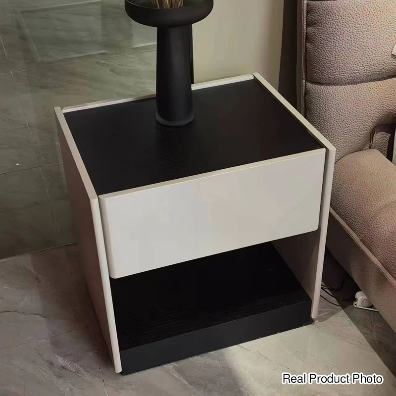 Premium Wood Veneer Nightstand - Sleek Design & Durable Build Bedside Table 1-Drawer For Bedroom