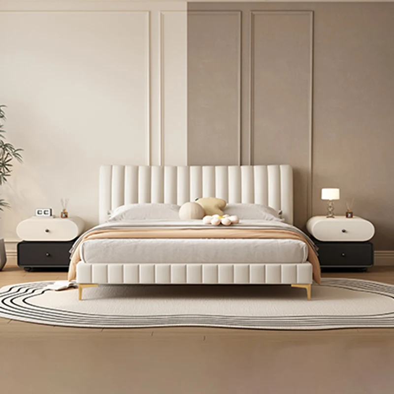 Contemporary Scandinavian Pine Cat-Scratch-Resistant Leather Oval Square Ball Nightstand 2-Drawer For Bedroom