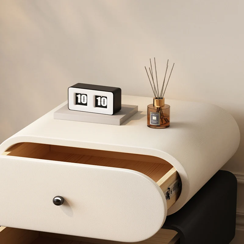 Contemporary Scandinavian Pine Cat-Scratch-Resistant Leather Oval Square Ball Nightstand 2-Drawer For Bedroom
