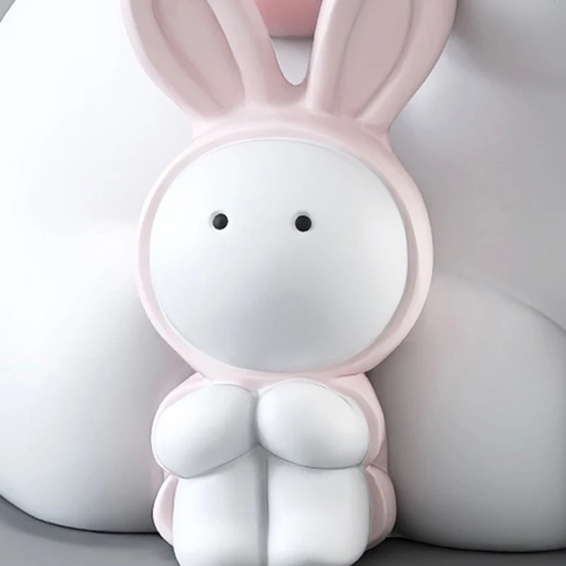 Modern Art Deco Resin Dog & Rabbit-Shaped Round End Table With 1-Tier For Living Room