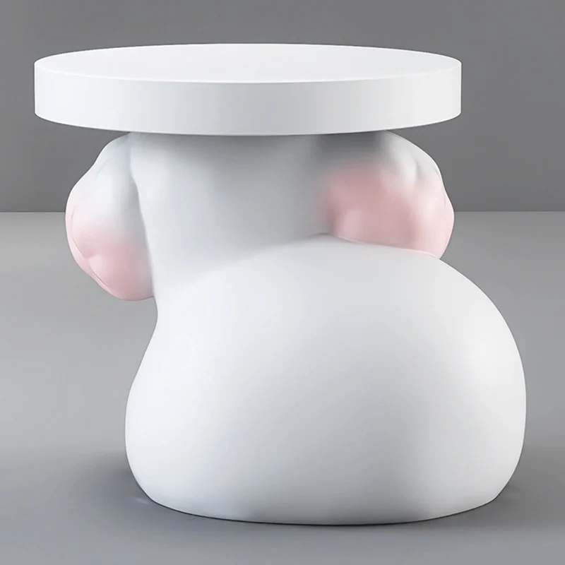 Modern Art Deco Resin Dog & Rabbit-Shaped Round End Table With 1-Tier For Living Room