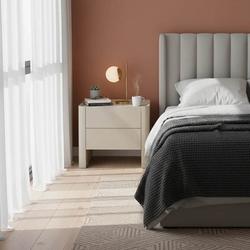 Traditional French Bedside Table - Rock Slab Tabletop & Light Vibe Nightstand 2-Drawer For Bedroom