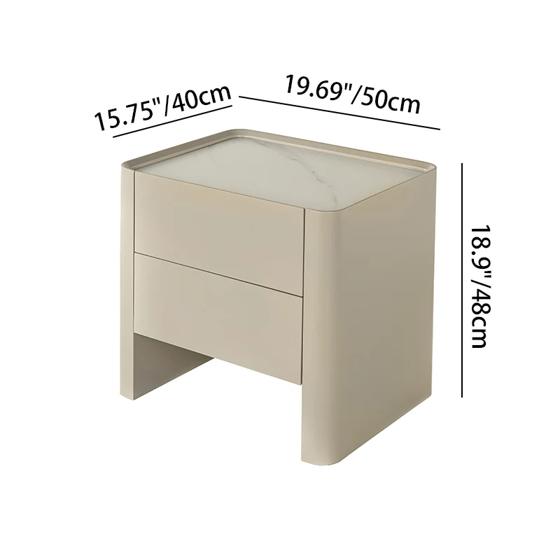 Traditional French Bedside Table - Rock Slab Tabletop & Light Vibe Nightstand 2-Drawer For Bedroom