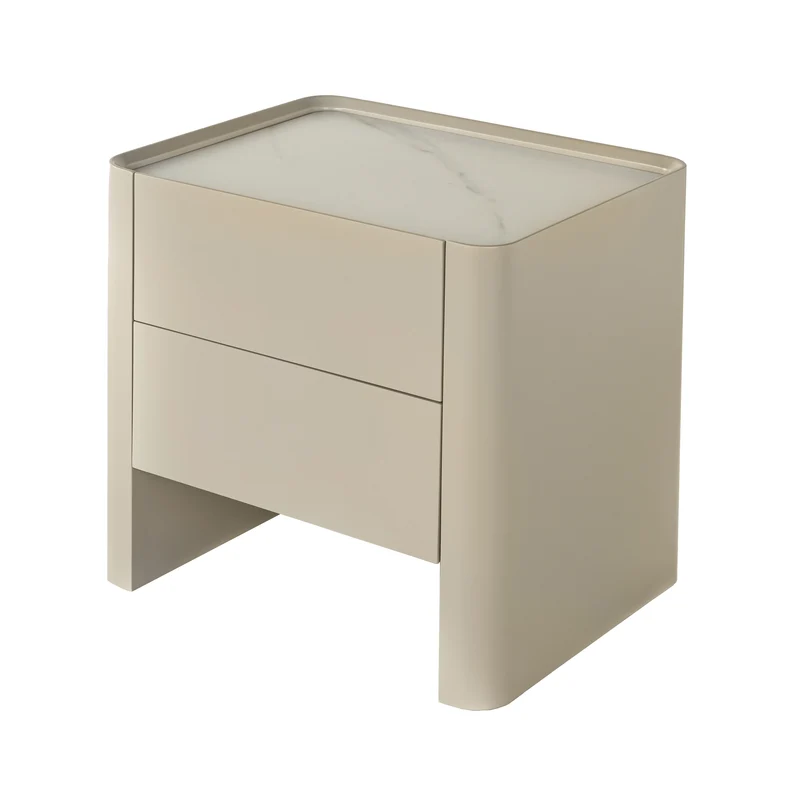 Traditional French Bedside Table - Rock Slab Tabletop & Light Vibe Nightstand 2-Drawer For Bedroom