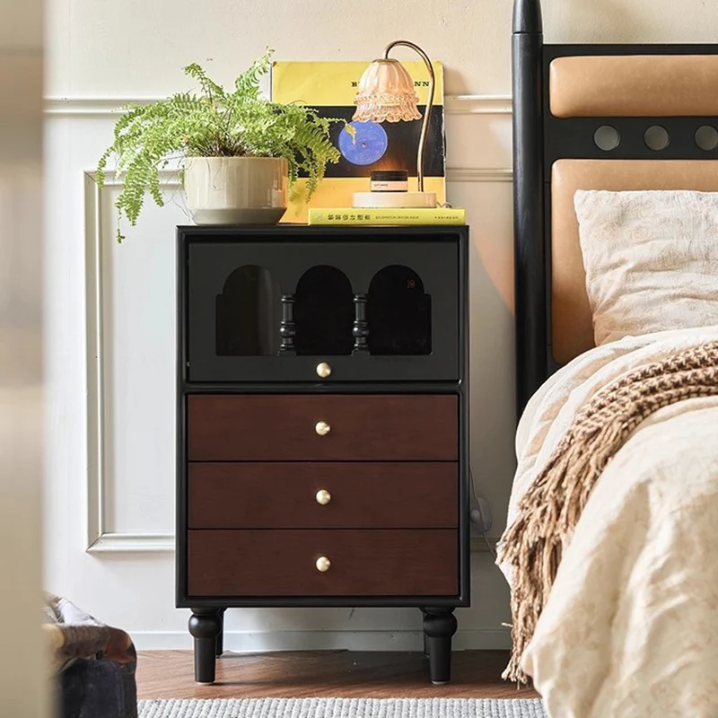Traditional Vintage Rectangular Solid Wood Nightstand 3-Drawer 1-Cabinet 4-Leg For Bedroom