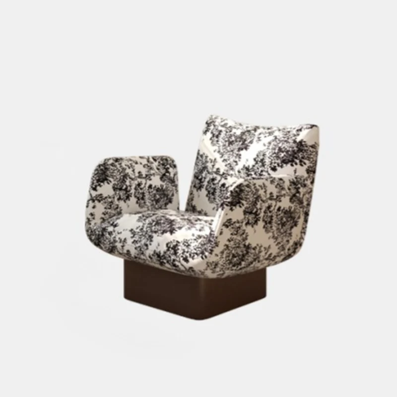 Traditional Vintage Curved Faux Leather Solid Wood Velvet Sponge Accent Chair Backrest Armrest For Living Room