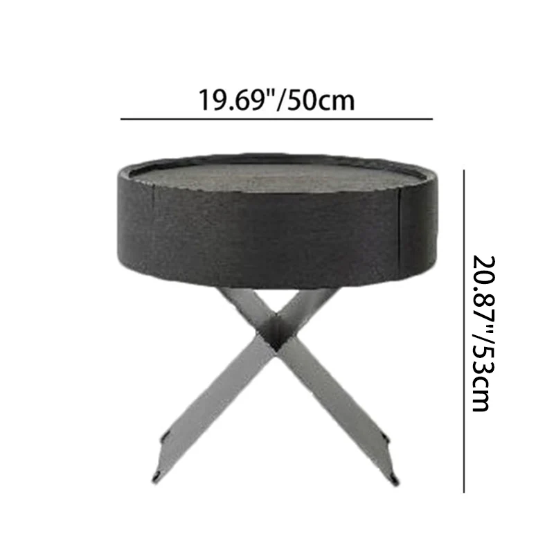 Contemporary Industrial Round Nightstand - Saddle-Style Faux Leather Finish Bedside Table 1-Drawer For Bedroom