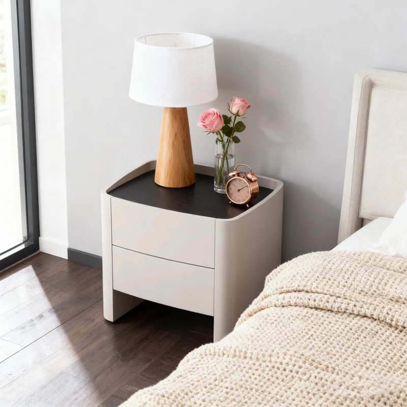 Timeless French Elegance Faux Leather Nightstand - Premium Dual Materials & Silky-Smooth Large 2-Drawer Bedside Table For Bedroom