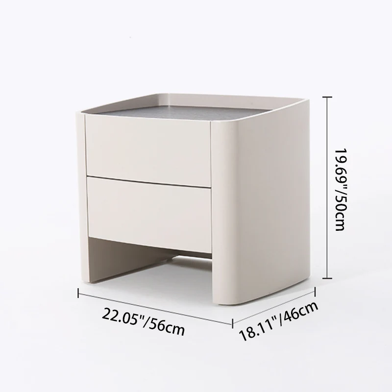 Timeless French Elegance Faux Leather Nightstand - Premium Dual Materials & Silky-Smooth Large 2-Drawer Bedside Table For Bedroom